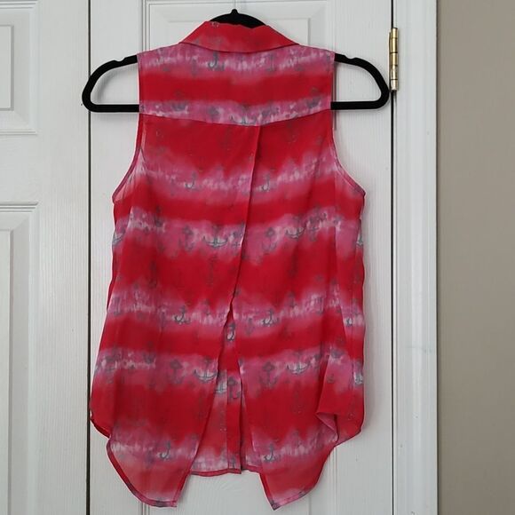 LAmour Womens Anchor Sheer Open Back Button Front - Picture 4 of 5